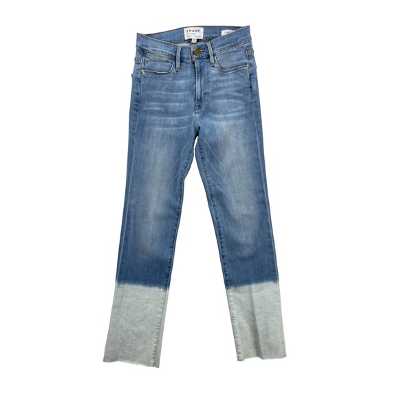 FRAME Women's Size 25 Le High Straight Ankle Dip Dye Hem Jeans - Picture 1 of 11